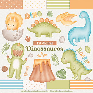 Kit Digital Dinossauros Aquarela