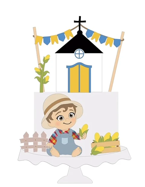 Arquivo Topo de Bolo Festa Junina Menino Milho - EM CAMADAS