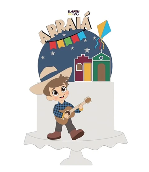 Arquivo Topo de Bolo Festa Junina Menino Caipira com Violão - EM CAMADAS