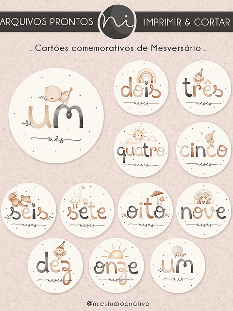 Arquivo Printable Cards Mesversário - NI ESTUDIO
