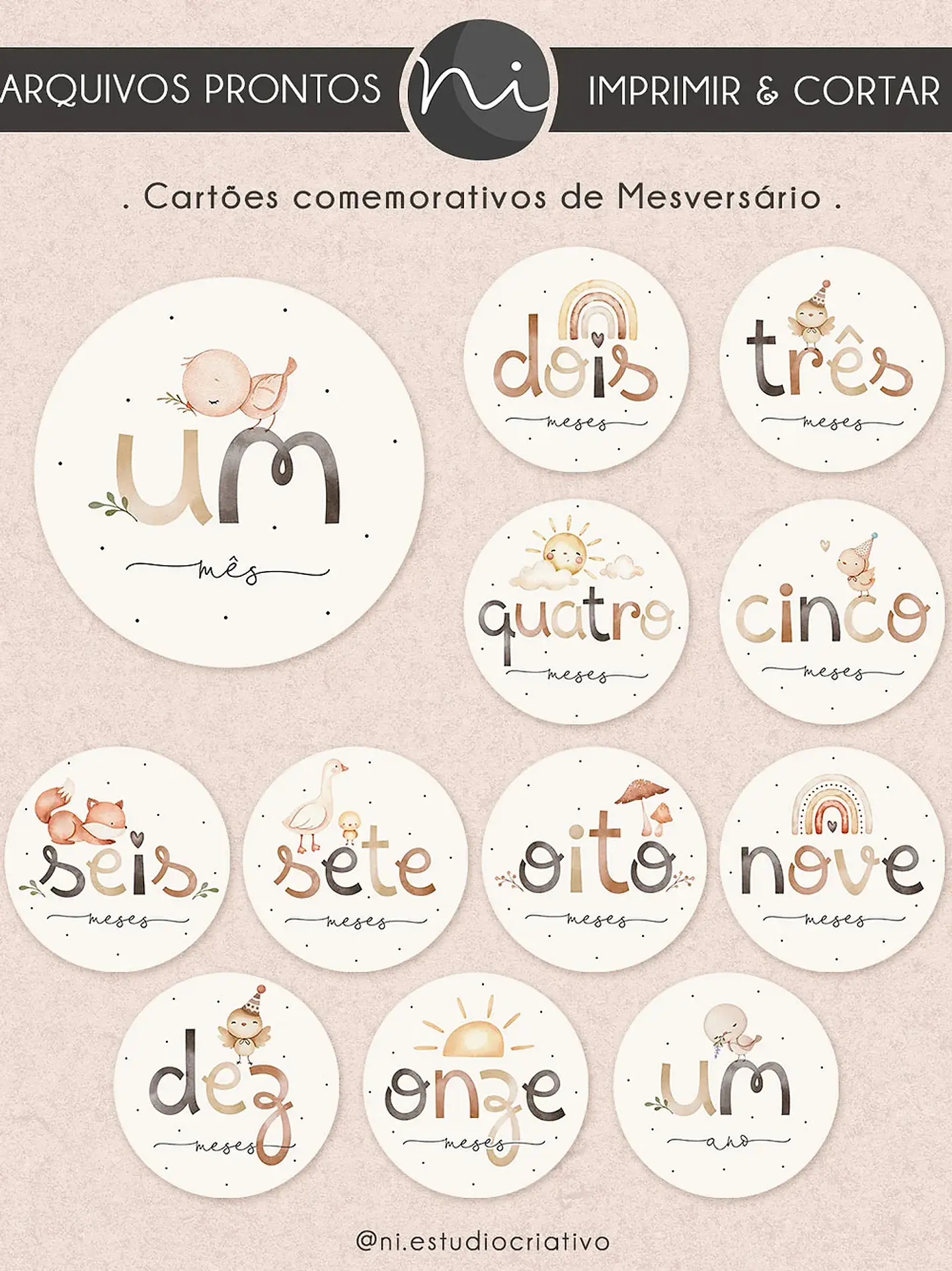 Arquivo Printable Cards Mesversário - NI ESTUDIO 1