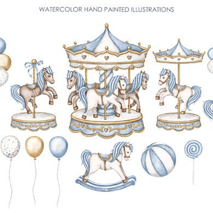 Kit Digital Carrossel Azul Aquarela