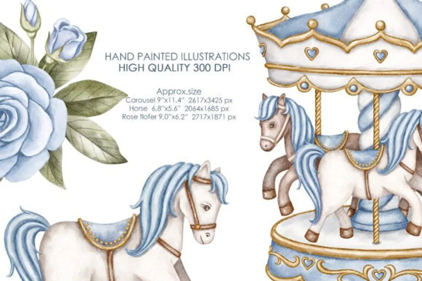 Kit Digital Carrossel Azul Aquarela 4