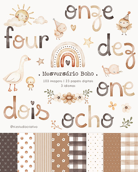 Kit Digital Mesversário Boho - NI ESTUDIO
