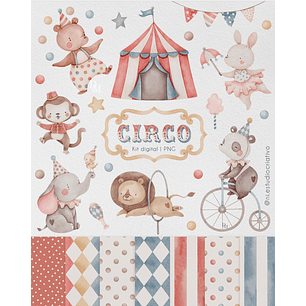 Kit Digital Circo Aquarela Papéis e Clipparts - NI ESTUDIO