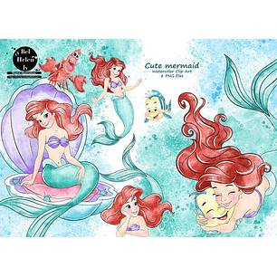 Kit Digital Pequena Sereia Ariel em Aquarela