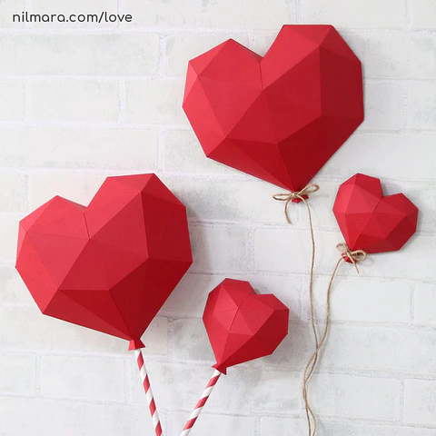 Arquivo de Corte Quarteto de Balões Coração Low Poly