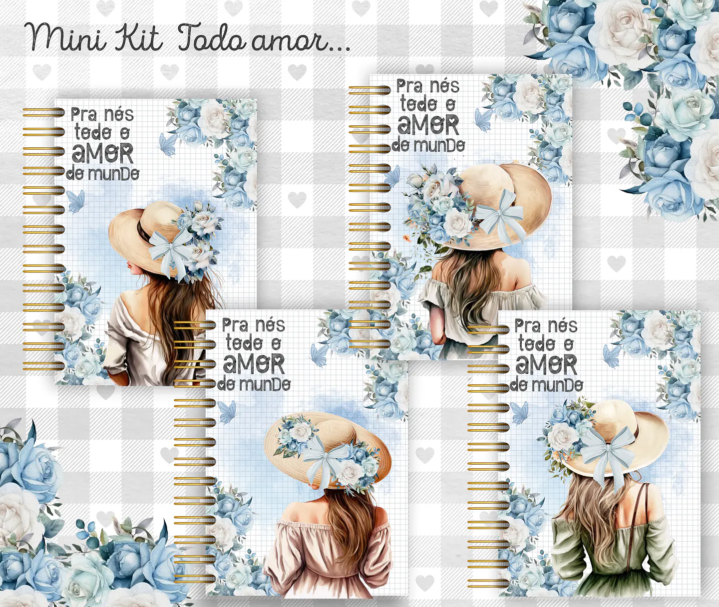 Arquivo Cadernos de Anotações A5 e Marca Páginas Menina Floral - Coleção Todo Amor do Mundo 4