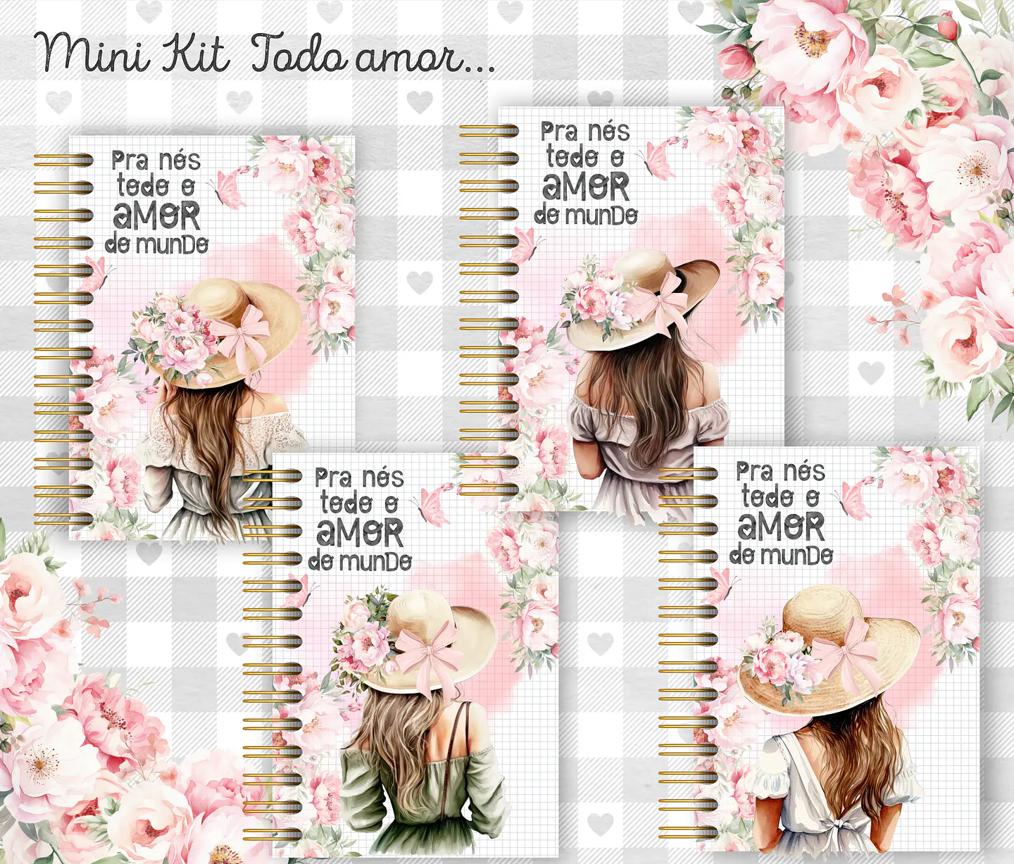 Arquivo Cadernos de Anotações A5 e Marca Páginas Menina Floral - Coleção Todo Amor do Mundo 5