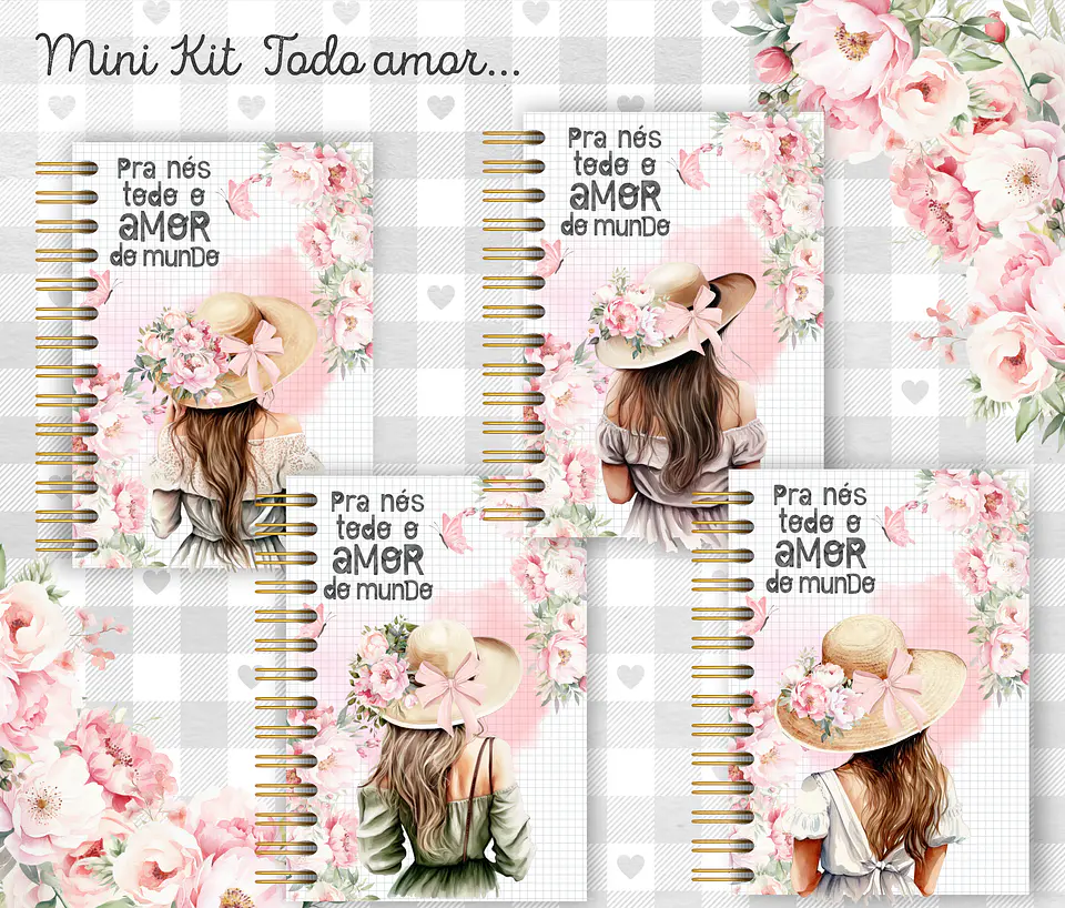Arquivo Cadernos de Anotações A5 e Marca Páginas Menina Floral - Coleção Todo Amor do Mundo 5