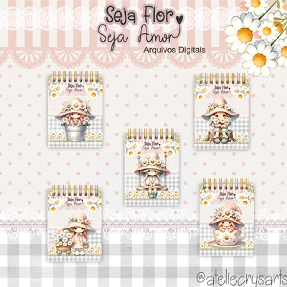 Arquivo Cadernos de Anotações A5, Bloquinhos, Marca Páginas e Brindes  Menina Floral - Coleção Seja Flor Seja Amor 2