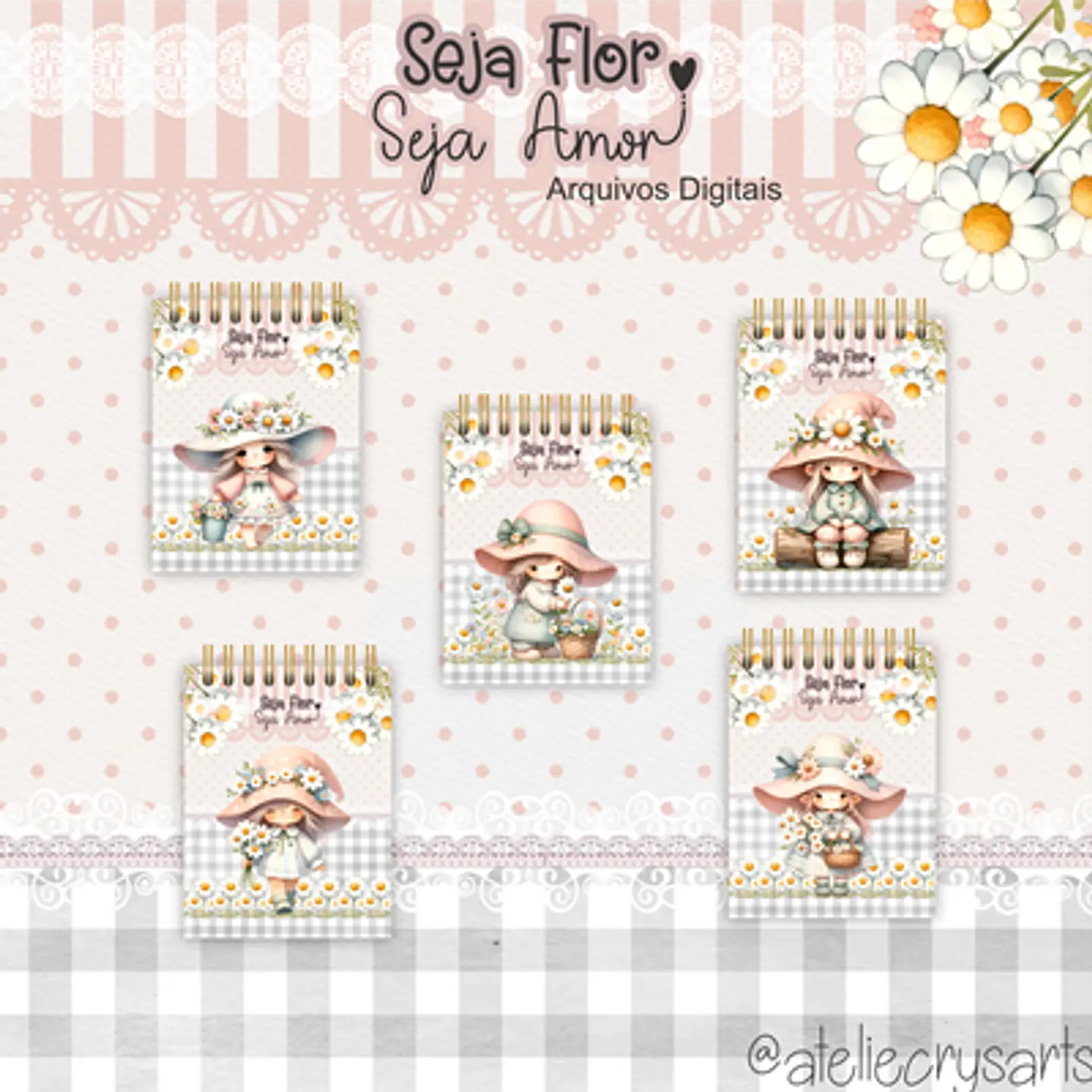 Arquivo Cadernos de Anotações A5, Bloquinhos, Marca Páginas e Brindes  Menina Floral - Coleção Seja Flor Seja Amor 5