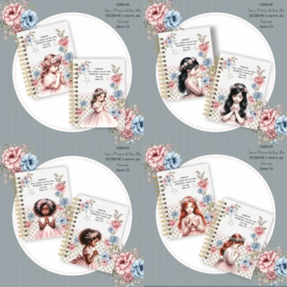 Arquivo Cadernos de Anotações A5, Bloquinhos, Marca Páginas e Brindes  Menina Floral - Coleção Meninas dos Olhos 1