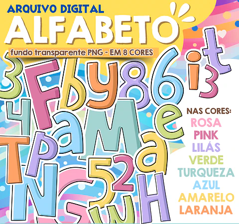 Kit Digital Alfabeto Colorido Candy - 8 CORES