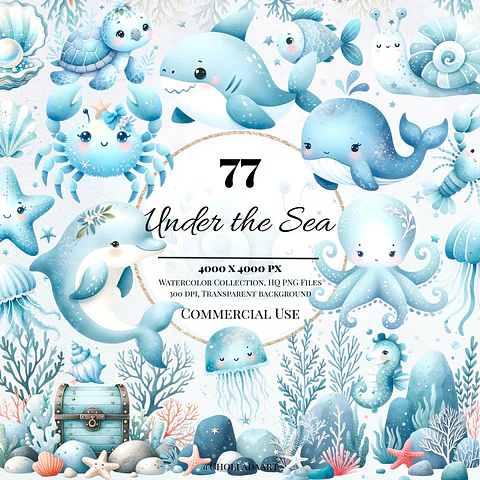 Kit Digital Fundo do Mar Aquarela