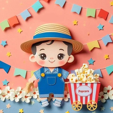 Arquivo Topo de Bolo Menino Carrinho de Pipoca - EM CAMADAS
