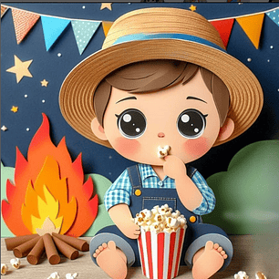 Arquivo Topo de Bolo Menino Comendo Pipoca - EM CAMADAS