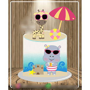 Arquivo Topo de Bolo Girafinha e Hipopotamo - EM CAMADAS