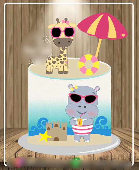 Arquivo Topo de Bolo Girafinha e Hipopotamo - EM CAMADAS