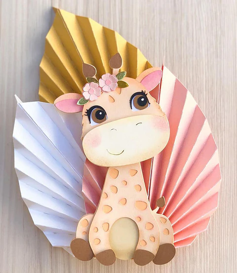 Arquivo Topo de Bolo Girafinha e Leque - EM CAMADAS