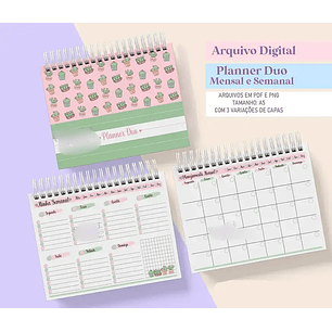 Arquivo Planner Duo Cactos Mensal e Semanal Permanente A5