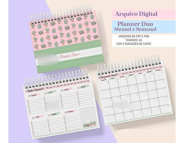 Arquivo Planner Duo Cactos Mensal e Semanal Permanente A5