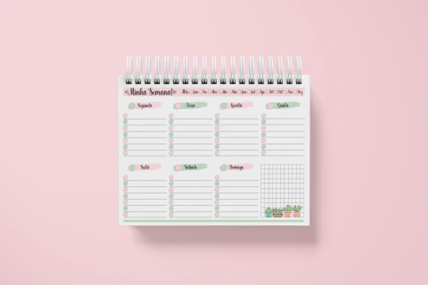 Arquivo Planner Duo Cactos Mensal e Semanal Permanente A5 2