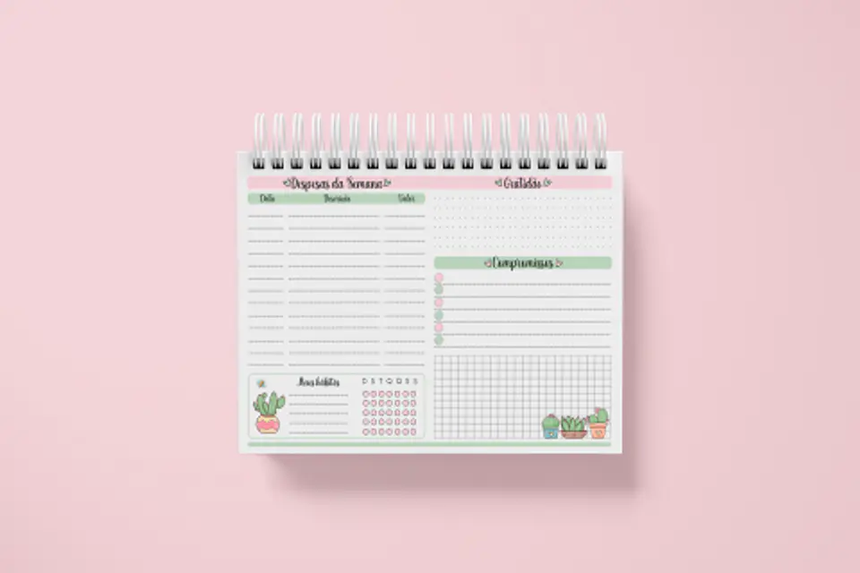 Arquivo Planner Duo Cactos Mensal e Semanal Permanente A5 3
