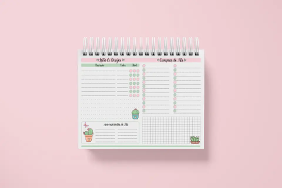 Arquivo Planner Duo Cactos Mensal e Semanal Permanente A5 5