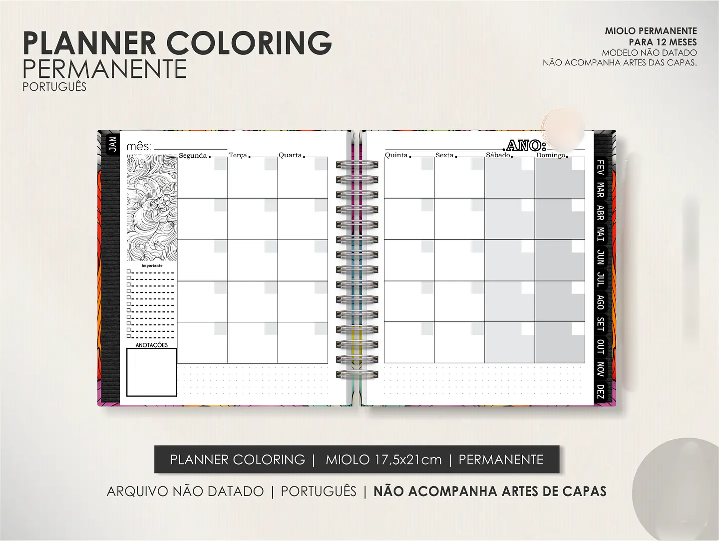 Arquivo Miolo Planner Coloring Permanente - Português 4