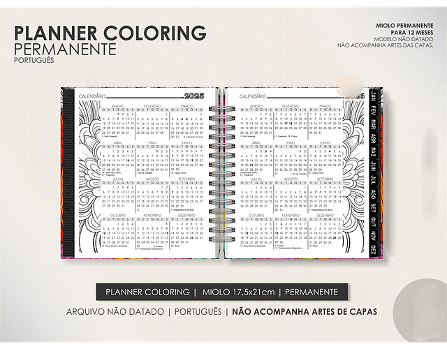 Arquivo Miolo Planner Coloring Permanente - Português