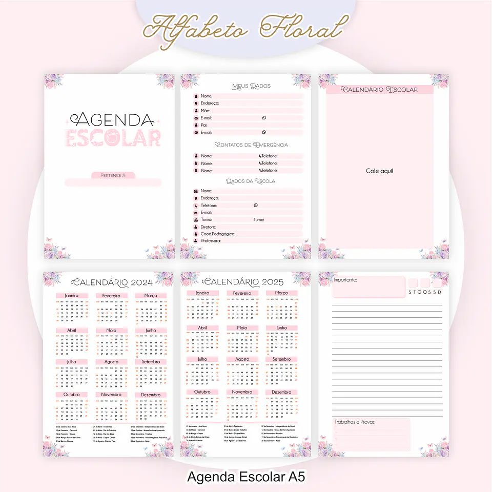 Arquivo Kit Encadernação Floral Alfabeto 5