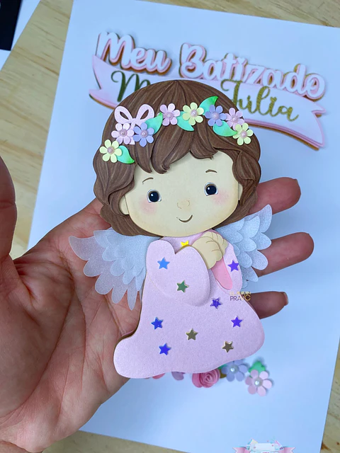 Arquivo Topo de Bolo Batizado Anjinha Menina - EM CAMADAS