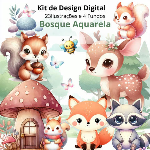 Kit Digital Bosque Aquarela