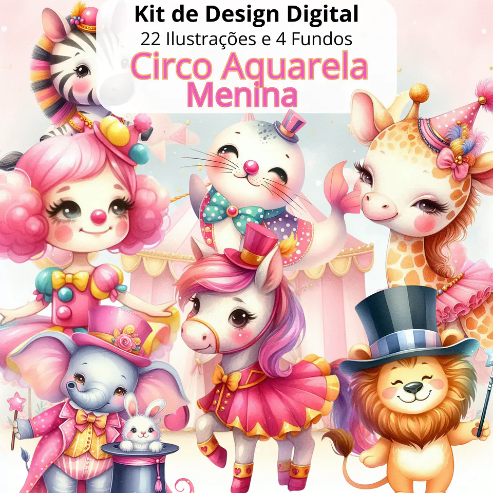 Kit Digital Circo Aquarela Rosa 1