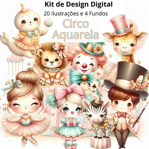 Kit Digital Circo Aquarela Rosa Candy