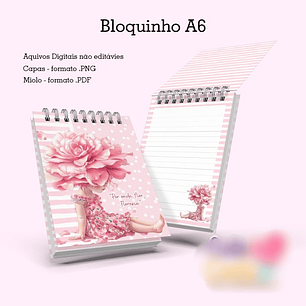 Arquivo Caderno A5 + Bloquinho A6 Floral Rosa