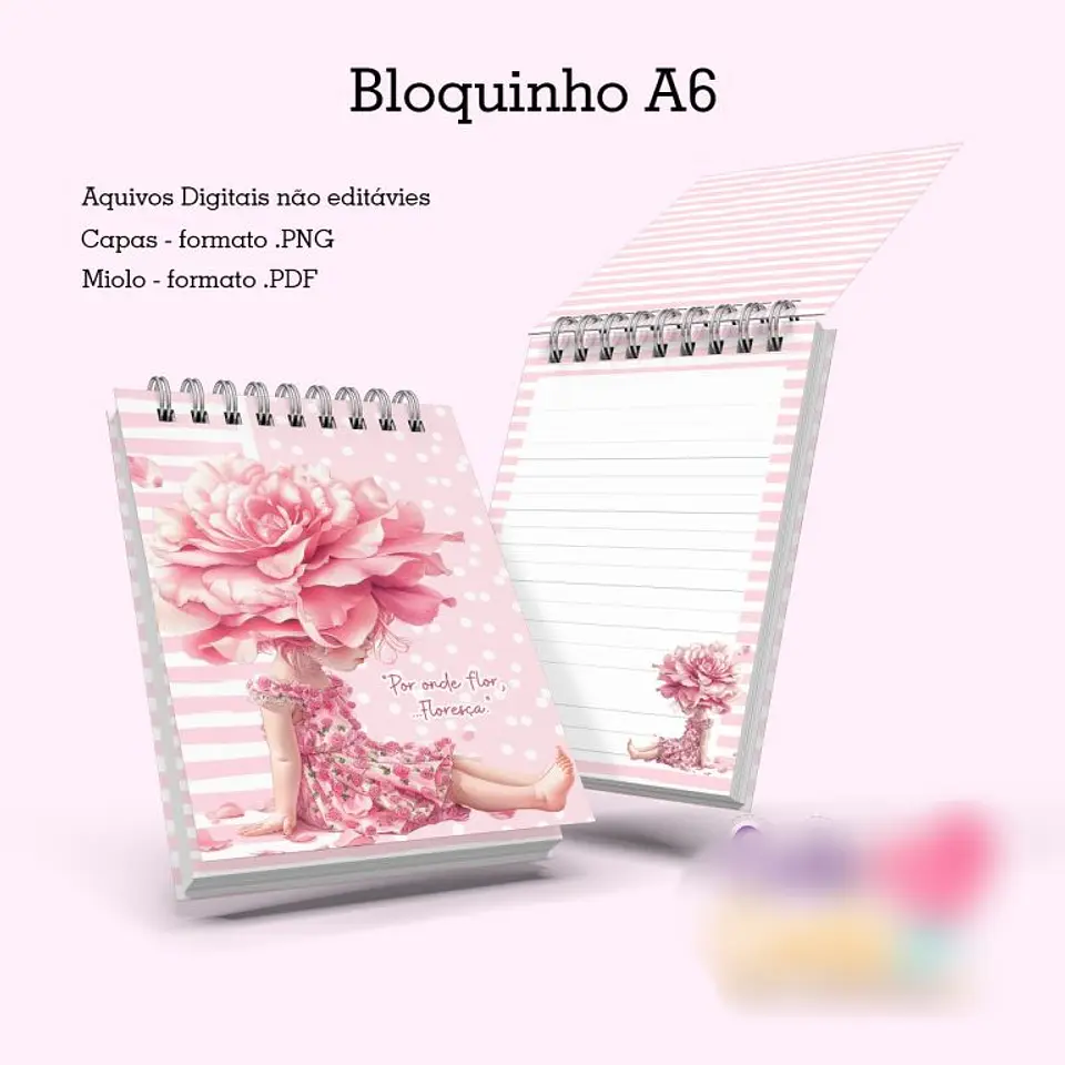 Arquivo Caderno A5 + Bloquinho A6 Floral Rosa 2