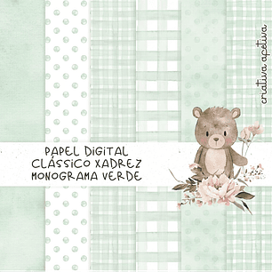 Kit Digital Papel Xadrez Monograma Verde