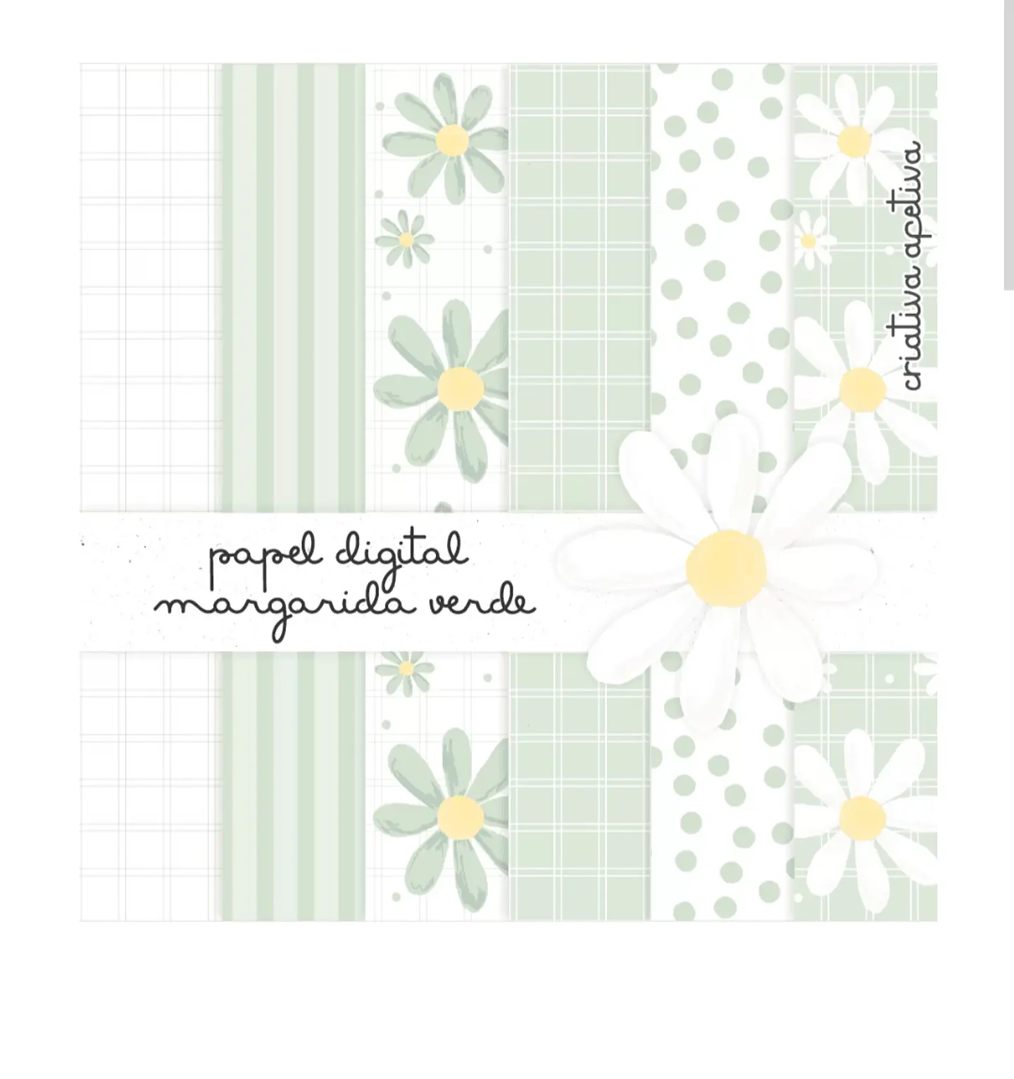 Kit Papel Digital Margarida Verde 1