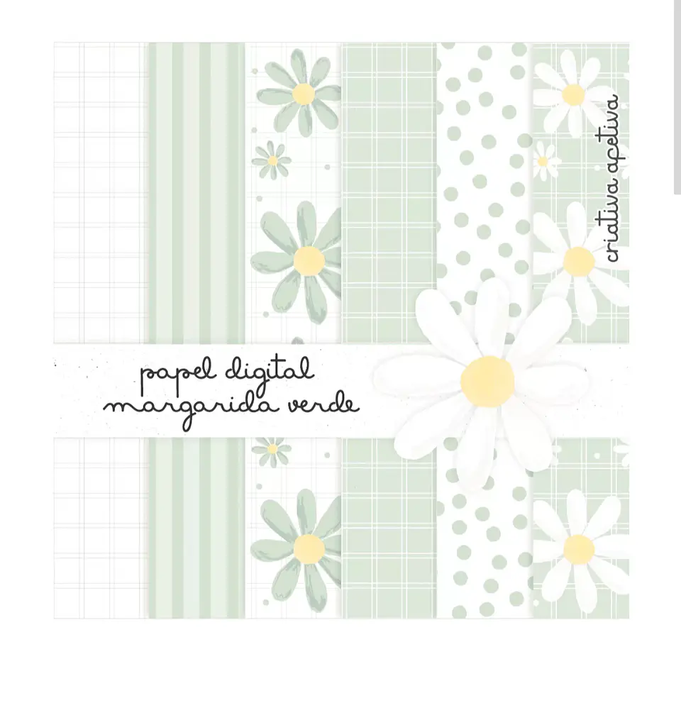 Kit Papel Digital Margarida Verde 1