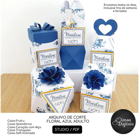 Arquivo de Corte Floral Azul Adulto