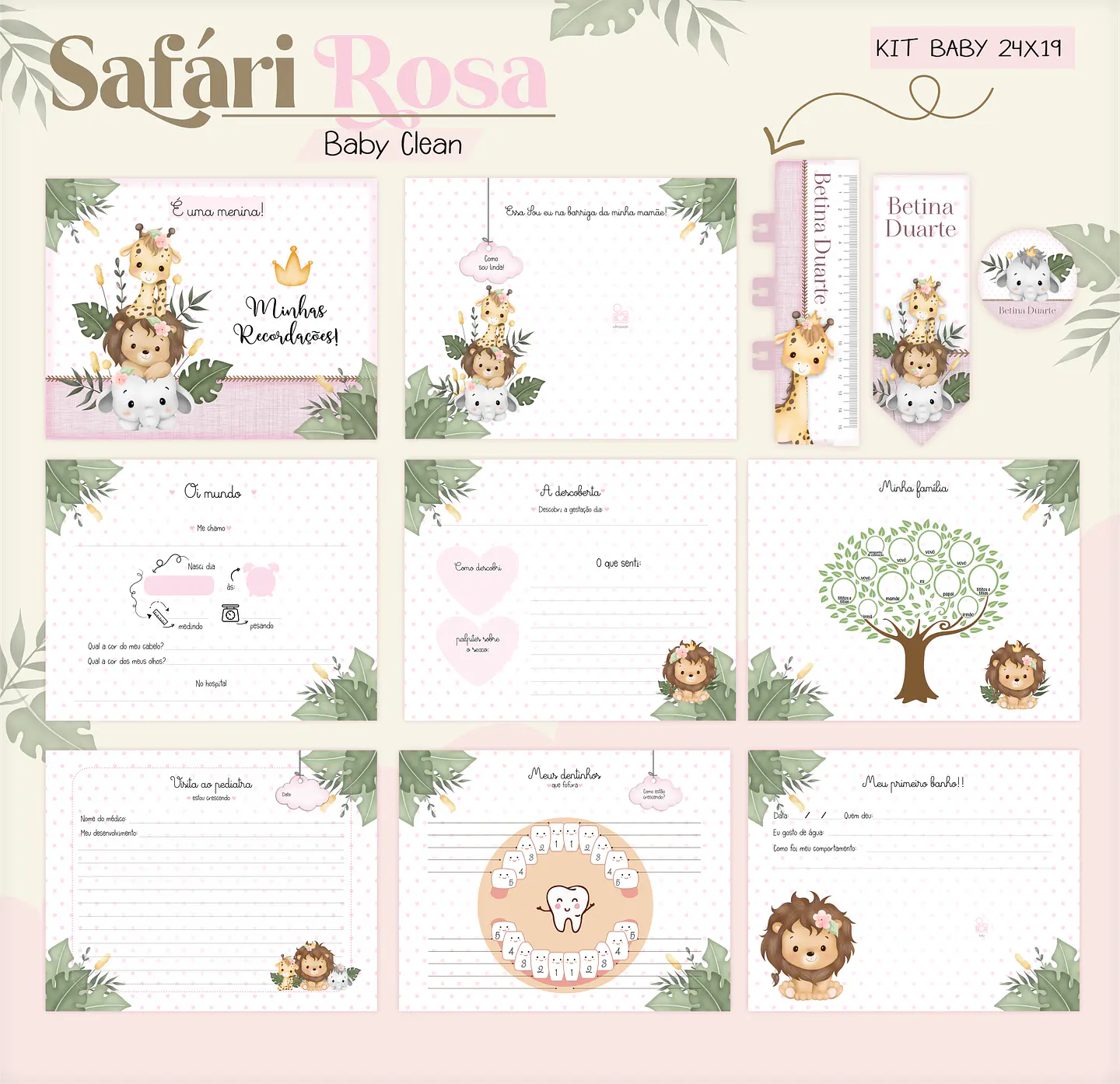 Arquivo Combo Encadernação Baby Safari Rosa 3