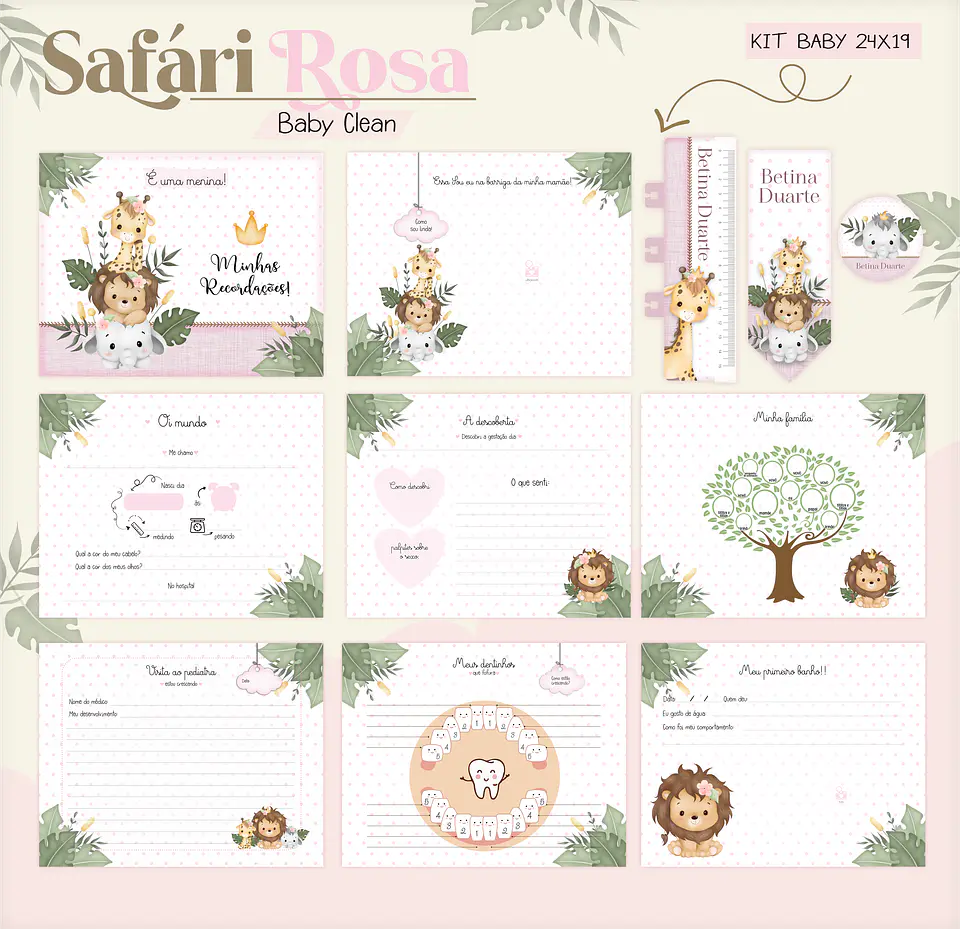 Arquivo Combo Encadernação Baby Safari Rosa 3