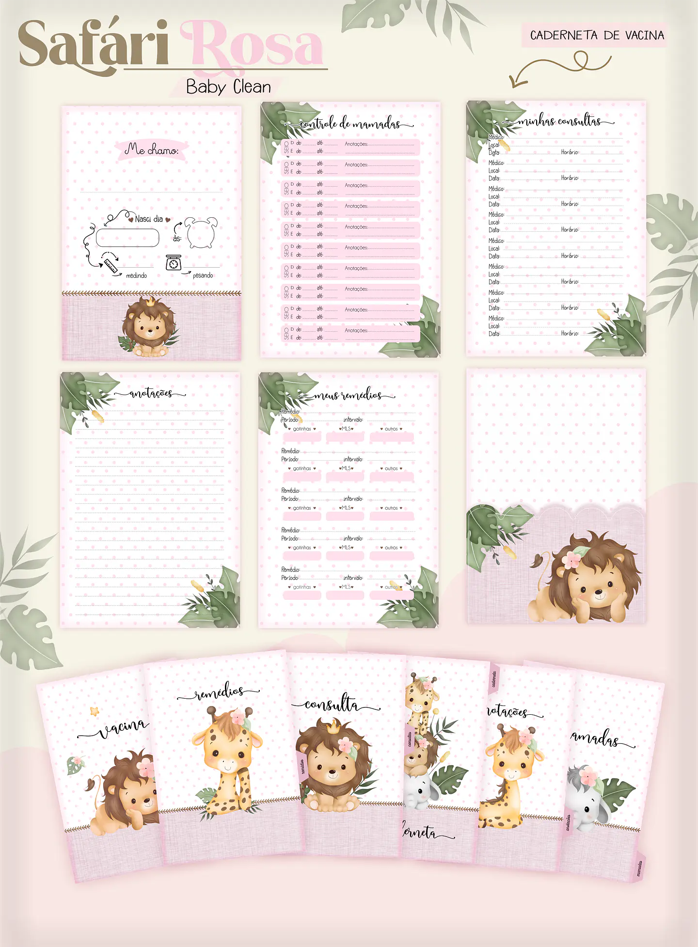 Arquivo Combo Encadernação Baby Safari Rosa 11
