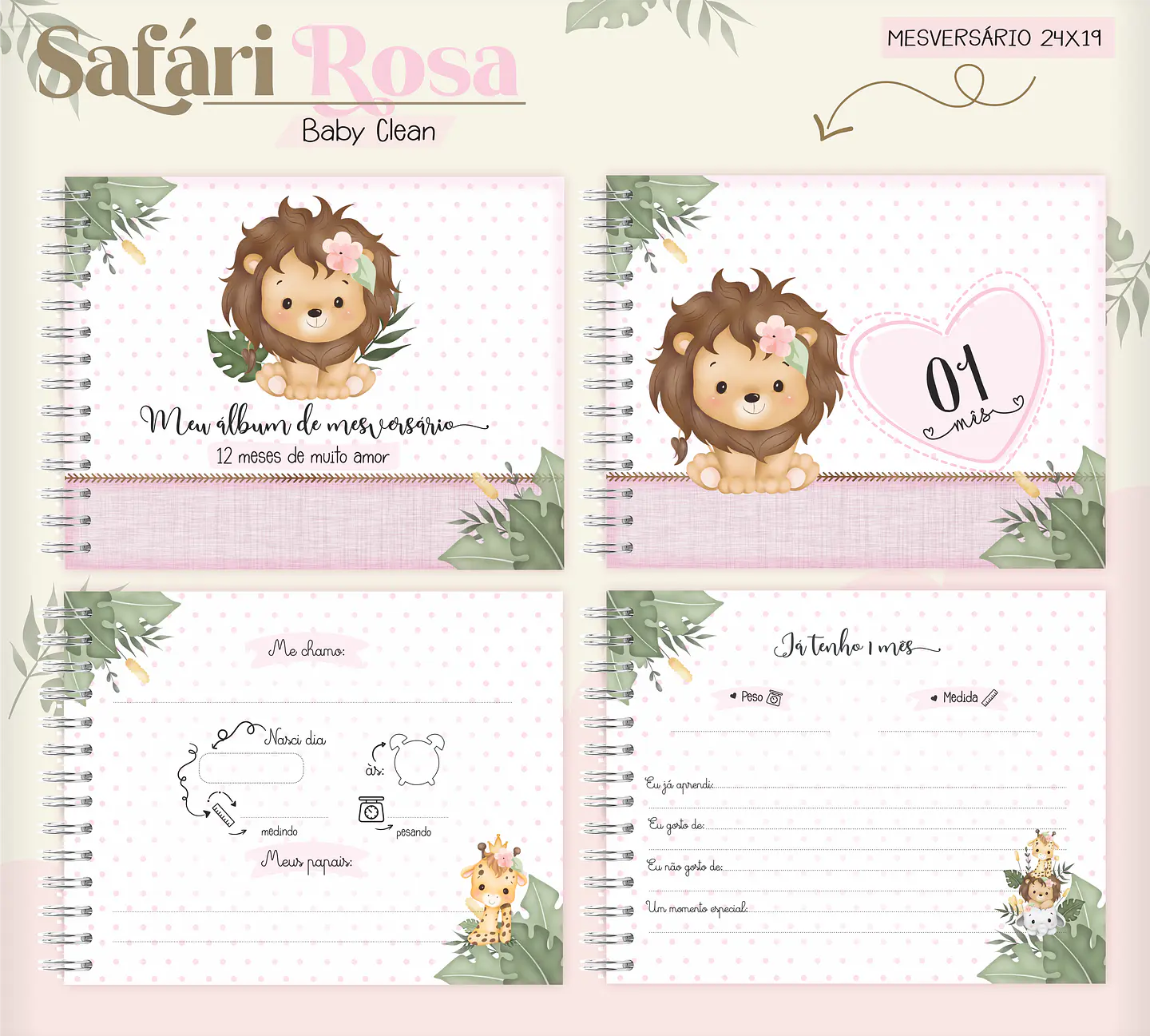 Arquivo Combo Encadernação Baby Safari Rosa 15