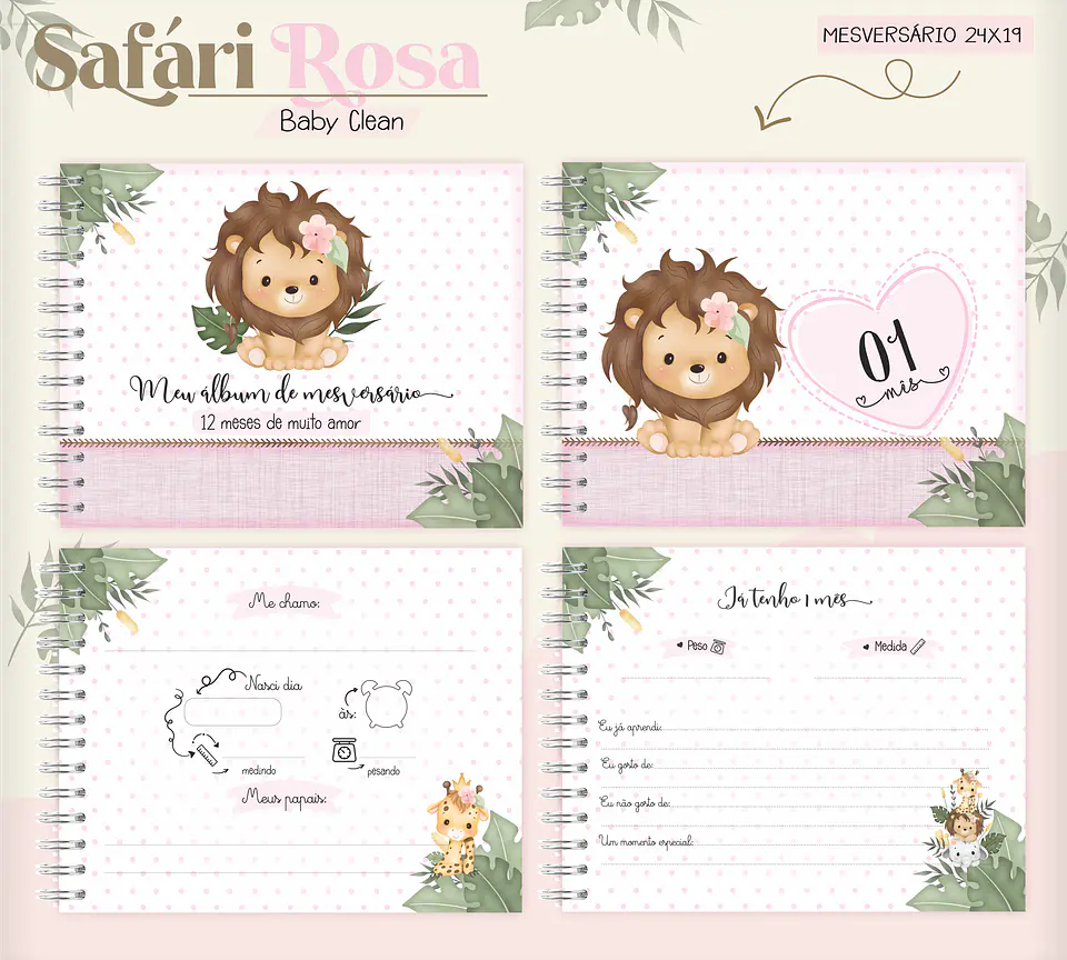 Arquivo Combo Encadernação Baby Safari Rosa 15
