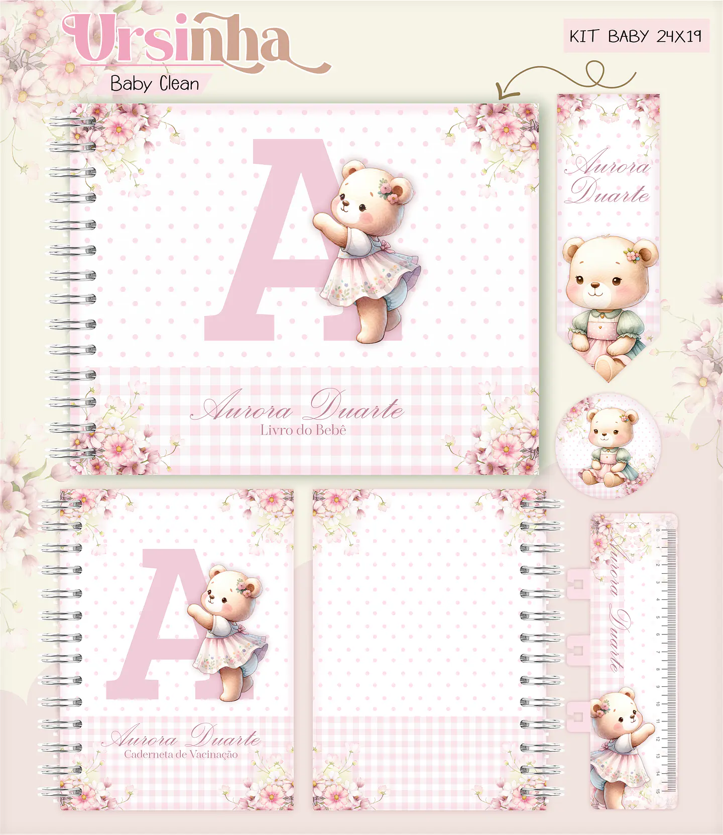 Arquivo Combo Encadernação Baby Ursinha Rosa 1
