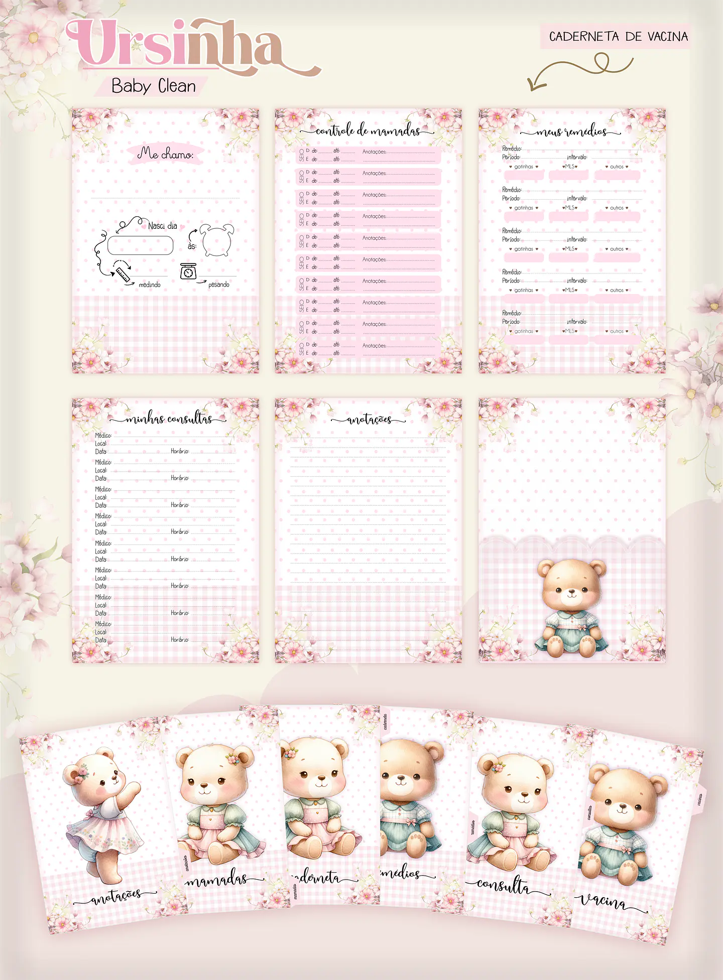 Arquivo Combo Encadernação Baby Ursinha Rosa 6