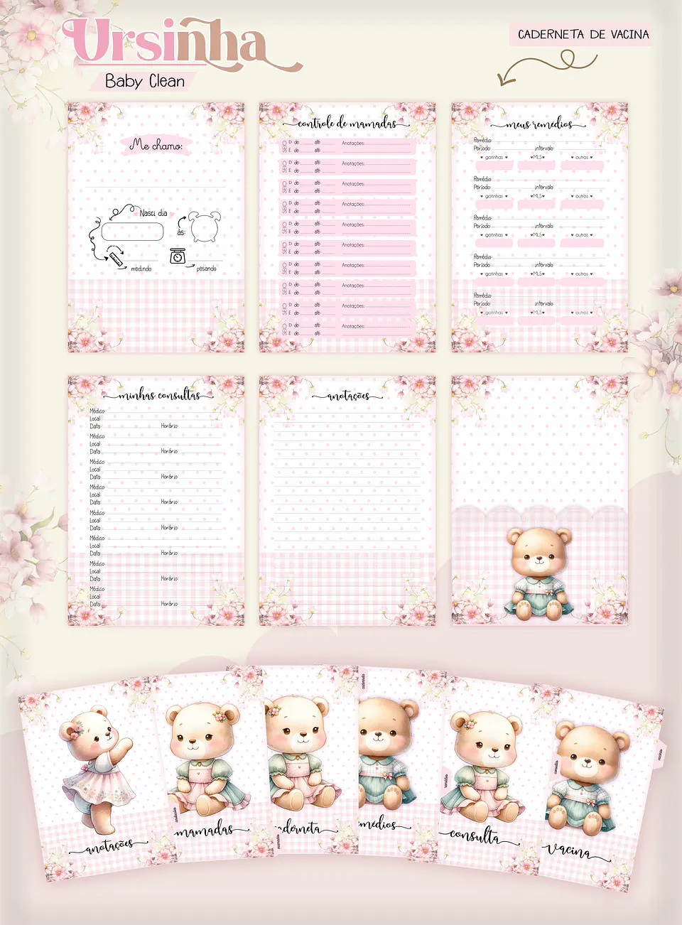 Arquivo Combo Encadernação Baby Ursinha Rosa 6